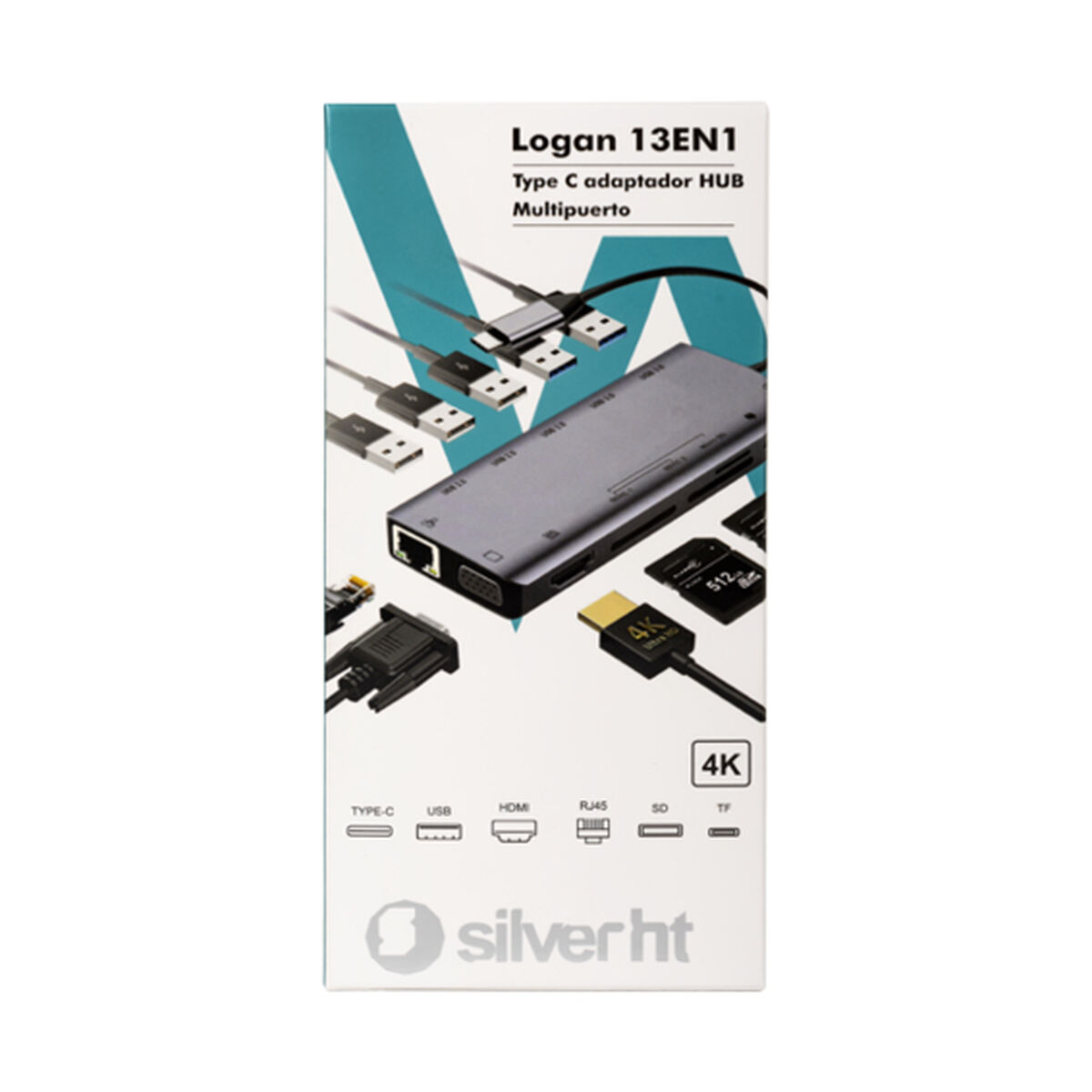 USB Centrmezgls Silver HT LOGAN 13 EN 1